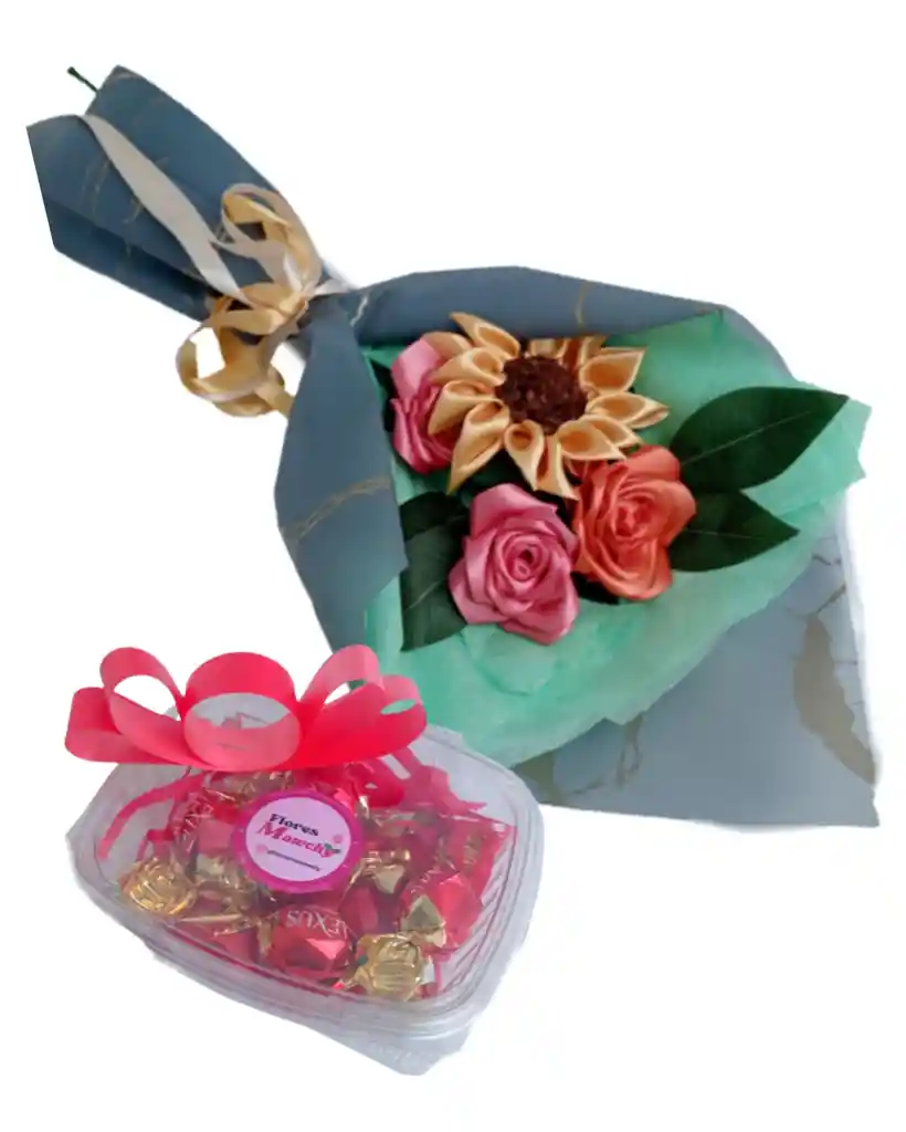 Ramo De Girasol Amarillo Y Rosas Con Chocolates