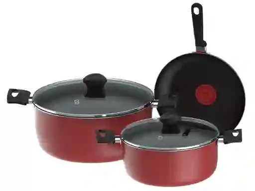 Bateria Imusa 5 Piezas Rojo Con Tapa De Vidrio