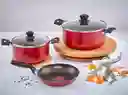 Bateria Imusa 5 Piezas Rojo Con Tapa De Vidrio