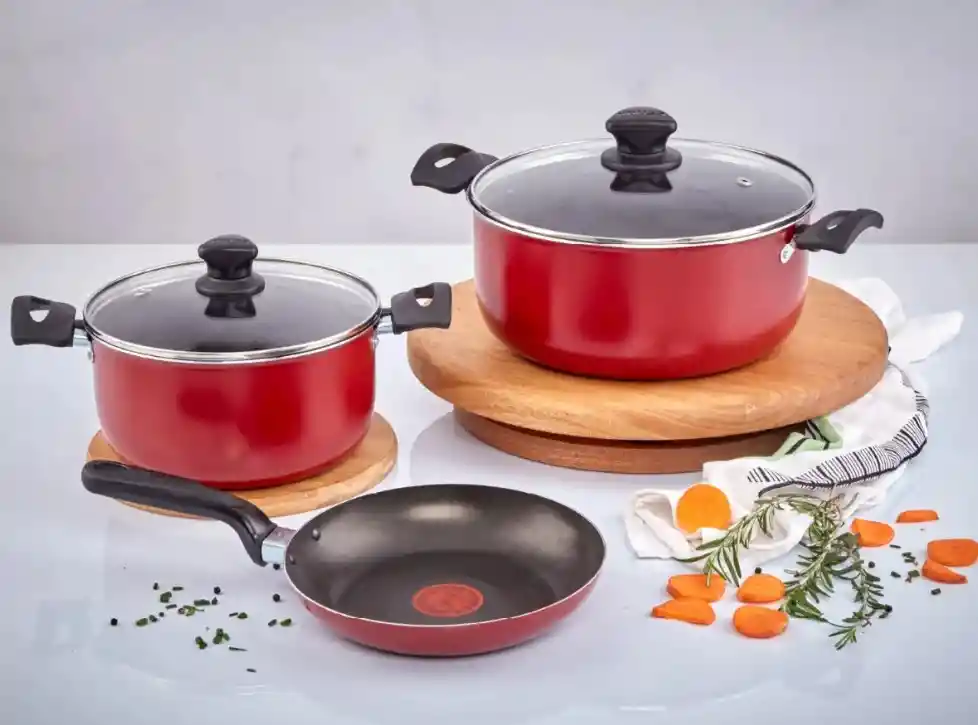 Bateria Imusa 5 Piezas Rojo Con Tapa De Vidrio