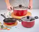 Bateria Imusa 5 Piezas Rojo Con Tapa De Vidrio