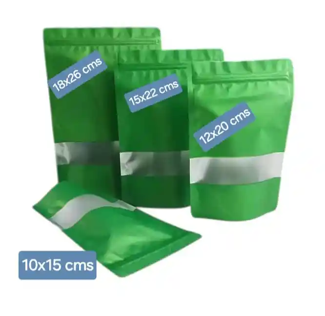 Bolsas Verdes 12x20 Cms Con Cierrex 10 Unds, Bolsas Doypack 12x20 Cms Con Cierre
