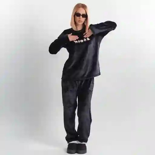 Pijama Térmica Bordada De Ovejas. Talla S Negro
