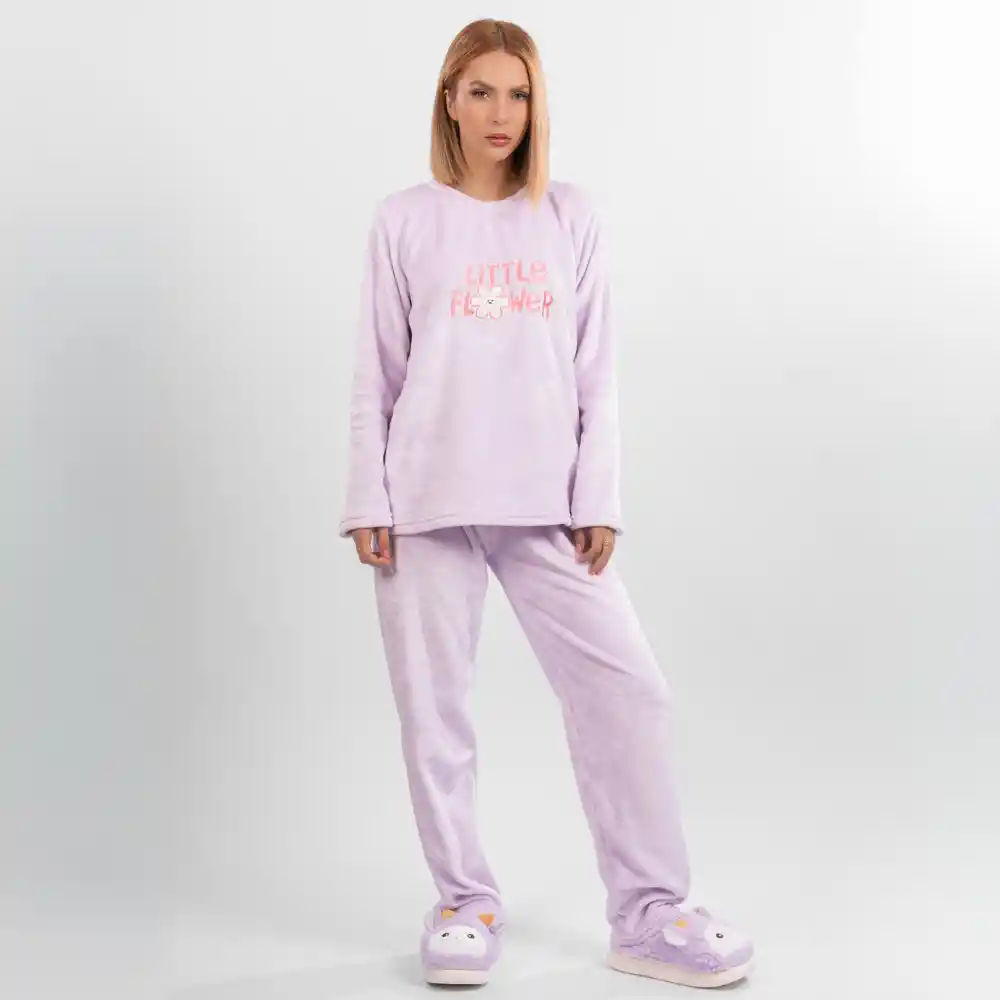 Pijama Térmica Bordada De Little Flower. Talla Xl Lila