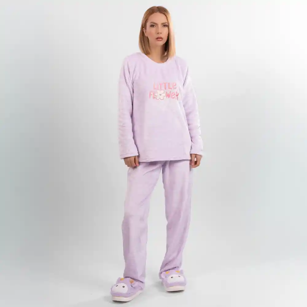 Pijama Térmica Bordada De Little Flower. Talla Xl Lila