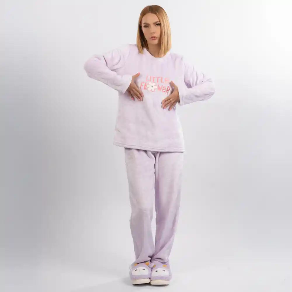 Pijama Térmica Bordada De Little Flower. Talla Xl Lila