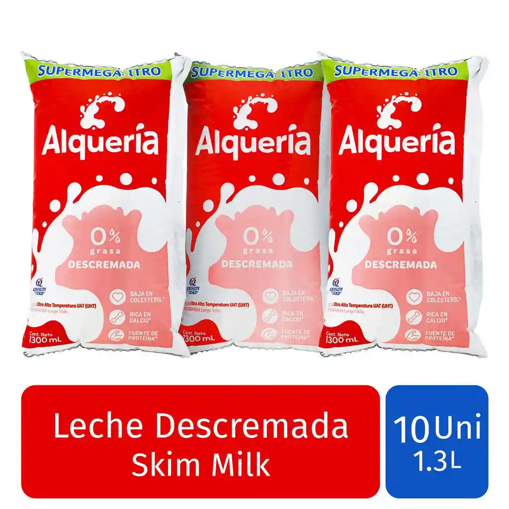 Alqueria Leche Descremada 0% Grasa 10 Unidades / 1.3 L