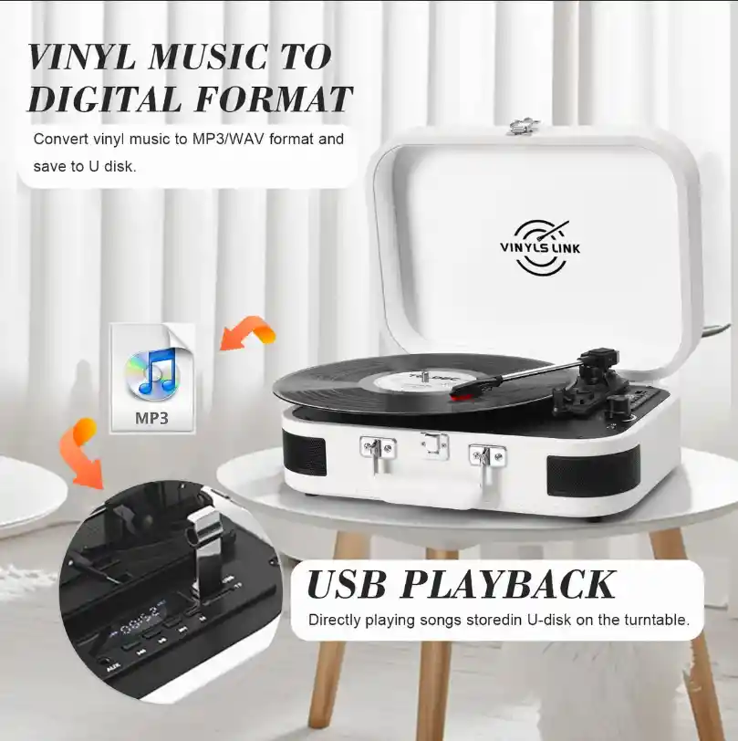 Vinyls Link Tocadiscos De Vinilo De 3 Velocidades Bluetooth.