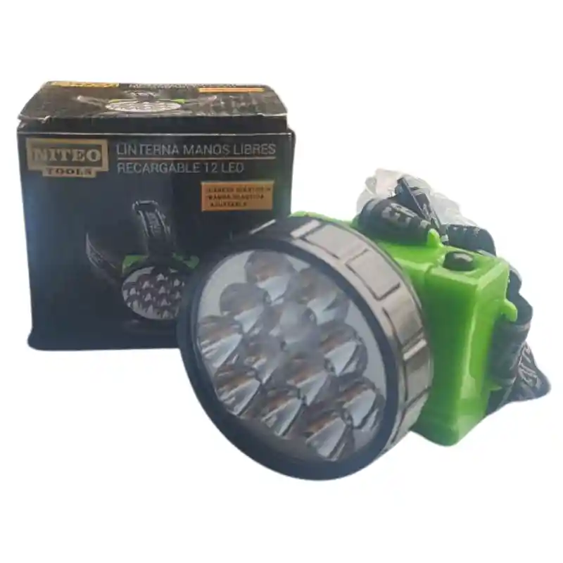 Linterna Recargable De Cabeza 12 Led – Enchufe Retráctil Y Cabezal Basculante