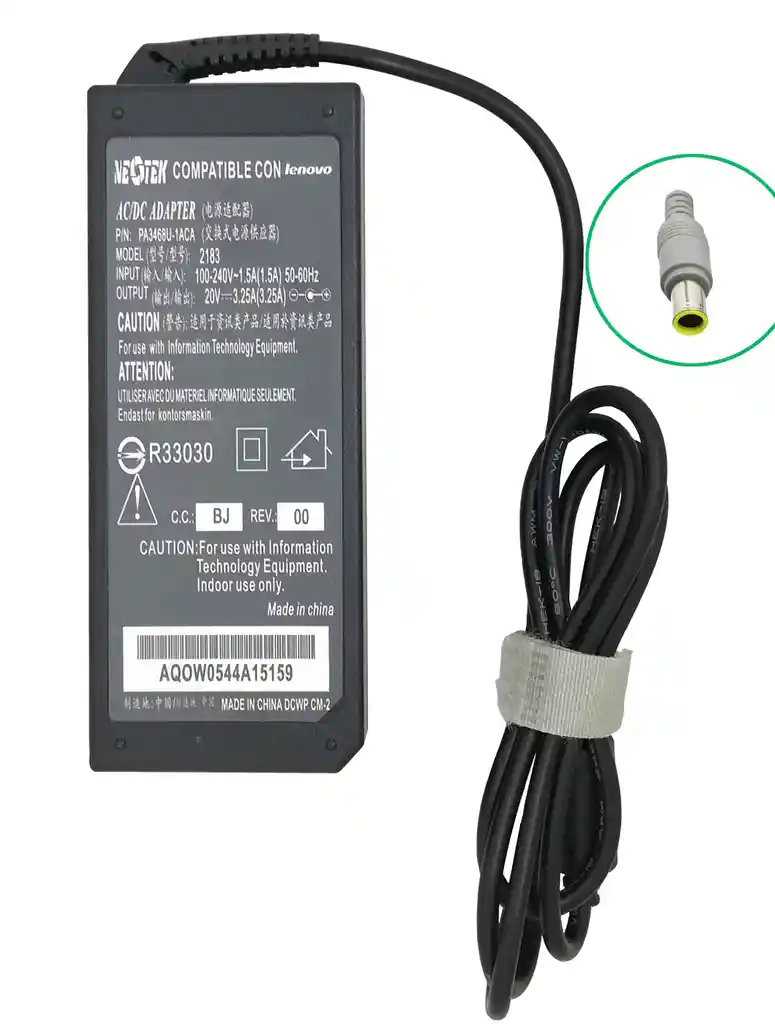 Cargador Lenovo Aguja 20v/3.25a 8.0*5.5mm