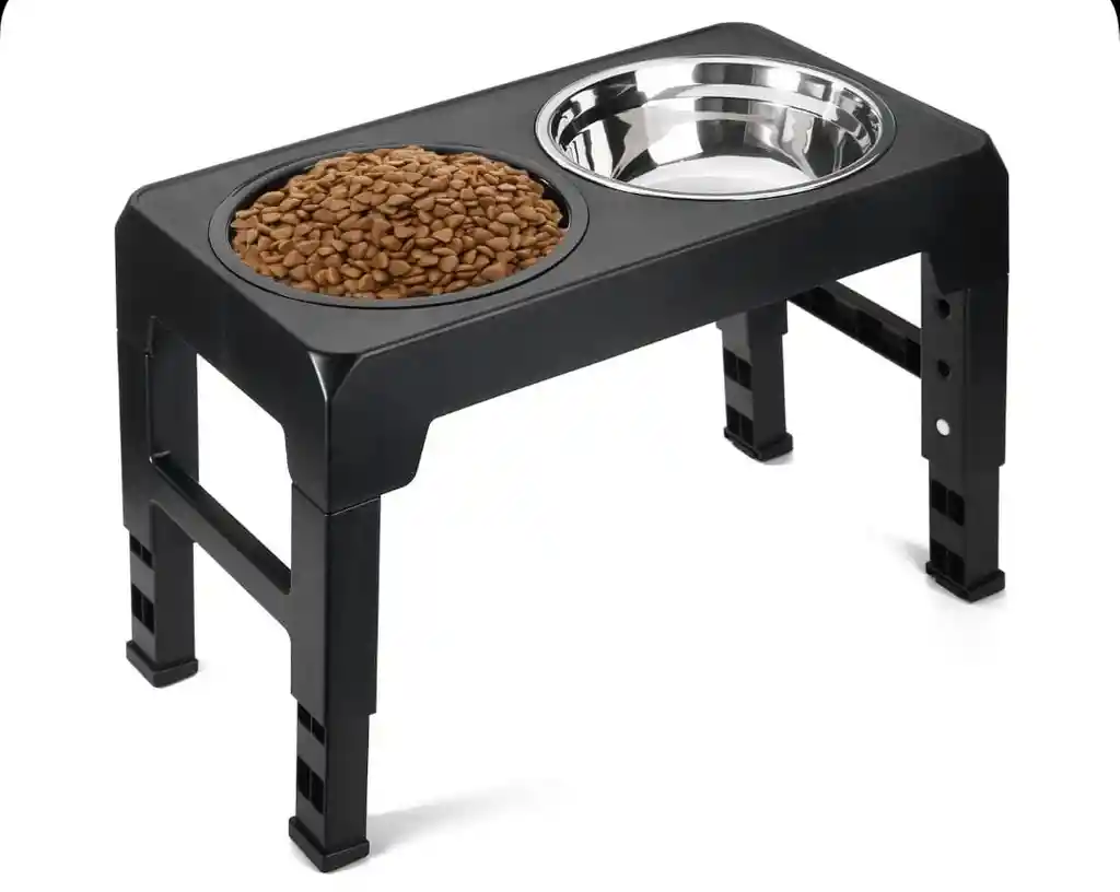 Comedero Elevado Ajustable Doble En Acero Inoxidable Grande