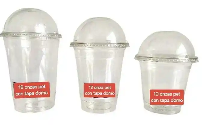 Vasos 9 Onzas Pet X12 Unds Con Tapa Domo, Vasos 9 Onzas Con Sobrecopa Sin Perforación