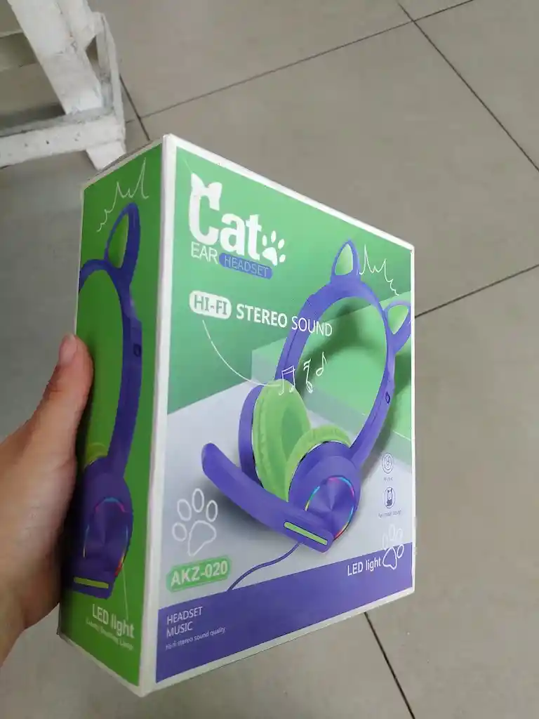Audífonos Diadema Con Cable Con Diseño De Gato Morado
