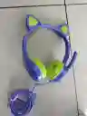 Audífonos Diadema Con Cable Con Diseño De Gato Morado