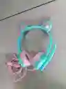 Audífonos Diadema Con Cable Con Diseño De Gato Verde Turquesa