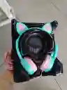 Audífonos Diadema Con Cable Con Diseño De Gato Verde Turquesa