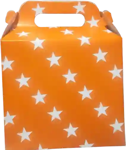 Caja Picnic De Cartón, Color Naranja Estrellitas, Para Regalo - 14.5 X 14.5 X 7.5