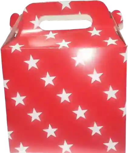 Caja Picnic De Cartón, Color Rojo Estrellitas, Para Regalo - 14.5 X 14.5 X 7.5