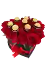 Flores Rosas Y Ferrero Caja Corazón
