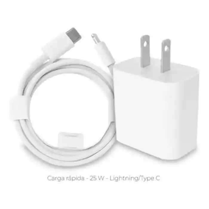 Cargador 25w Usb Tipo C Lightning Para Iphone 14 Pro Max Carga Rapida Blanco