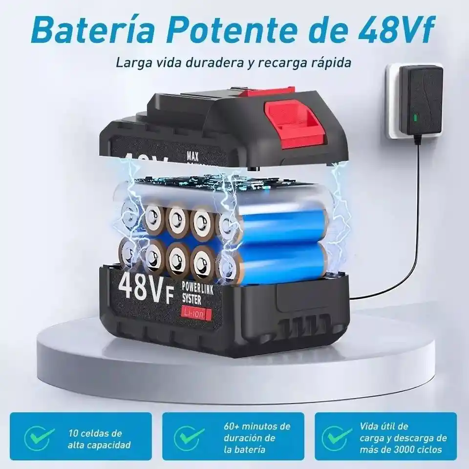 Hidrolavadora A Presion Inalámbrica Portatil, 2 Baterias 48v Recargables, 3 Boquillas, Manguera