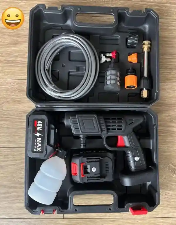 Hidrolavadora A Presion Inalámbrica Portatil, 2 Baterias 48v Recargables, 3 Boquillas, Manguera