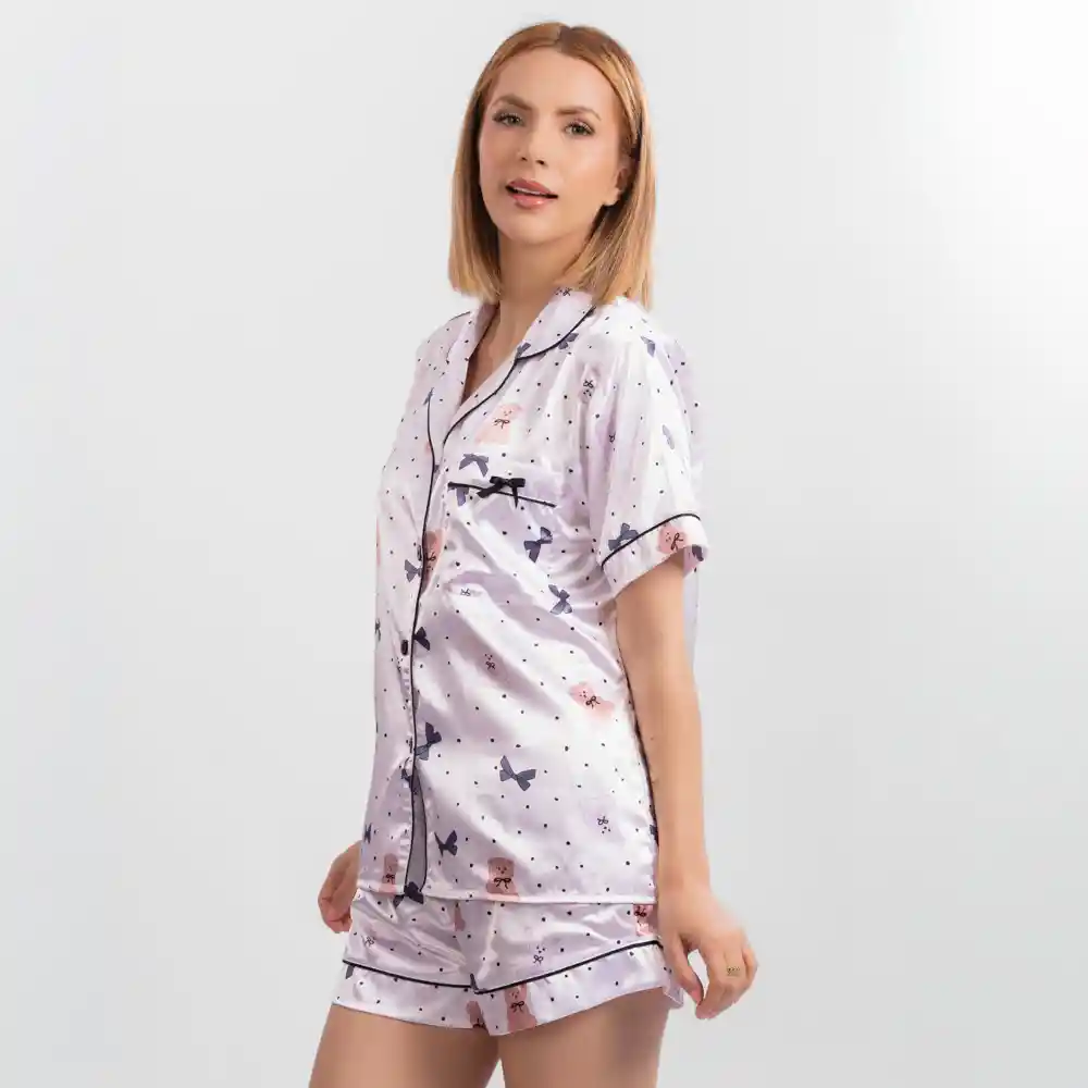 Pijama Tres Pieza Satinada De Oso, Talla Xl