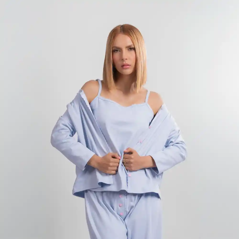 Pijama Tres Pieza Velvet- Talla M Azul