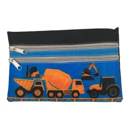 Cartuchera Económica Estampada De 2 Cierres - Vehículos De Construcción