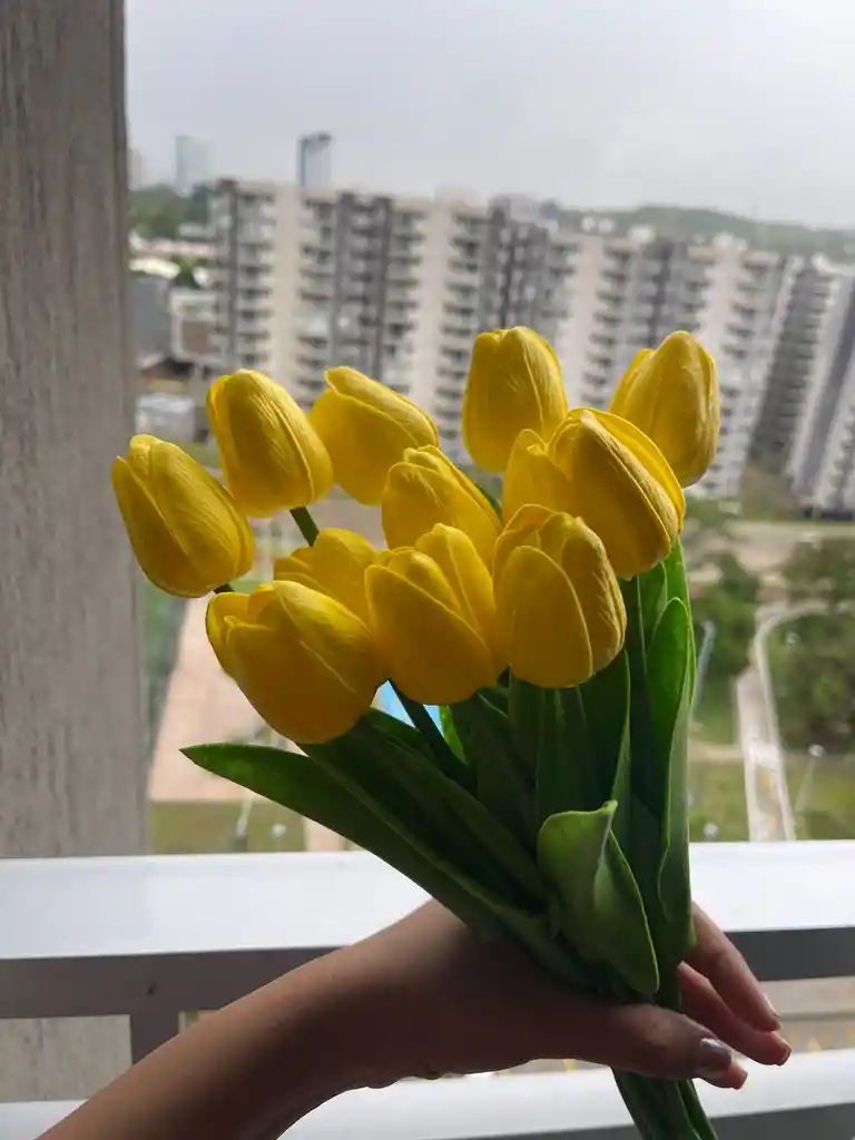 Tulipán Amarillo En Caja De Lujo Y Luz Led _ Flores Amarillas