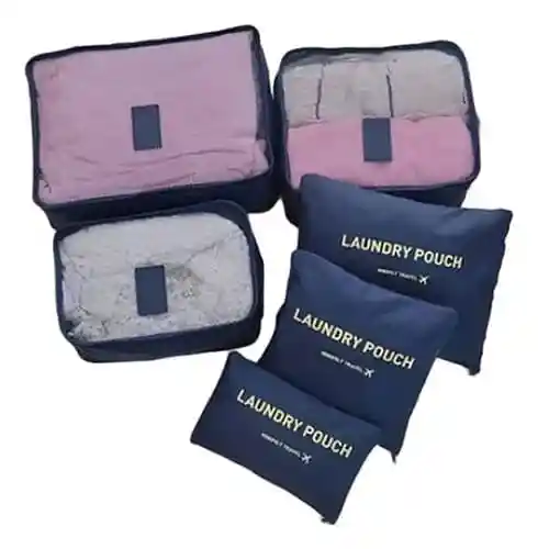 Kit Viajero X6 Unidades Organizador Color Azul Marino