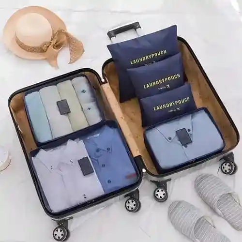 Kit Viajero X6 Unidades Organizador Color Azul Marino