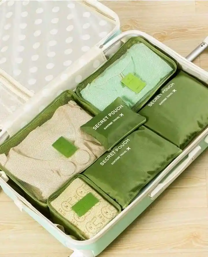 Kit Viajero X6 Unidades Organizador Color Verde Olivo