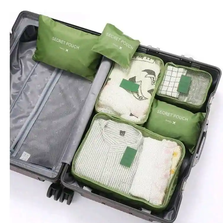 Kit Viajero X6 Unidades Organizador Color Verde Olivo