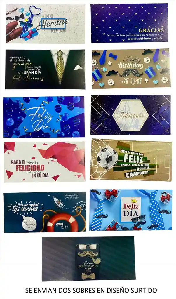 Lluvia De Sobres Para Hombres Colores Surtidos X 2 Unidades