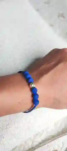 Manilla Azul Neopreno Bola Diam 8mm Oro 18 Kilates