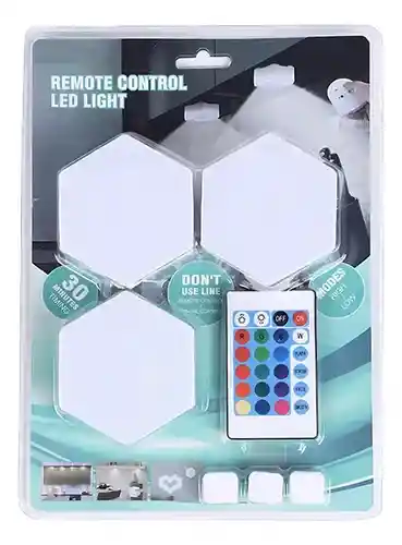 Kit De Lámparas Led Modulares Hexagonales Con Control Remoto – 3 Piezas
