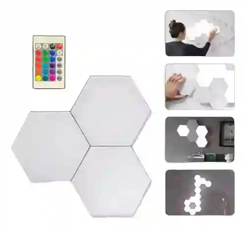 Kit De Lámparas Led Modulares Hexagonales Con Control Remoto – 3 Piezas