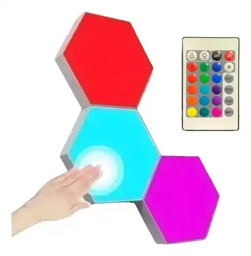Kit De Lámparas Led Modulares Hexagonales Con Control Remoto – 3 Piezas