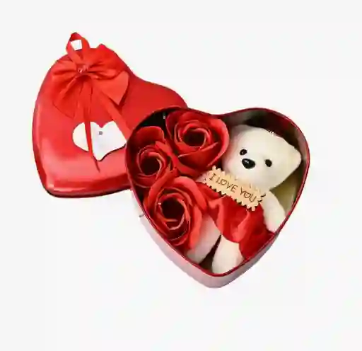 Caja Corazón Con Rosas Y Osito – Regalo Romántico Amor Y Amistad