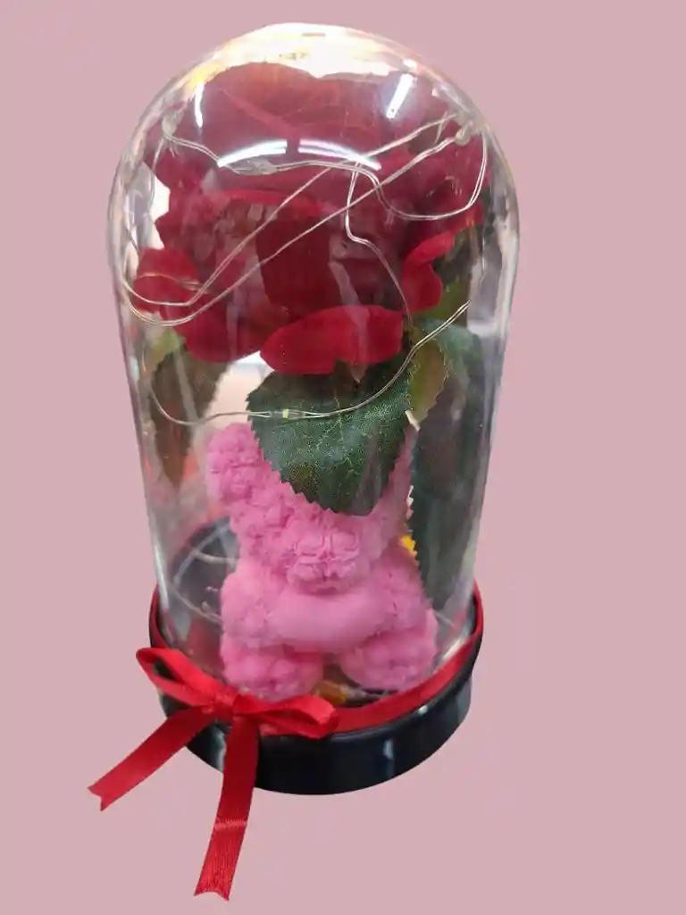 ✨ Rosa Eterna Con Osito En Domo De Lujo ✨