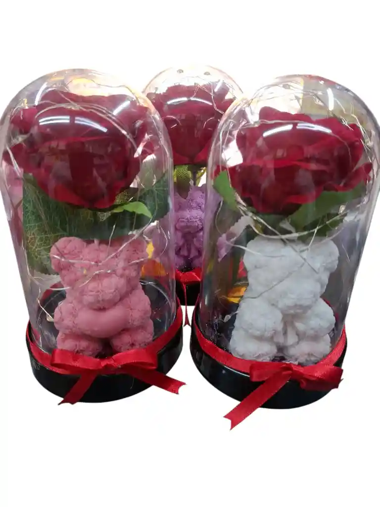 ✨ Rosa Eterna Con Osito En Domo De Lujo ✨