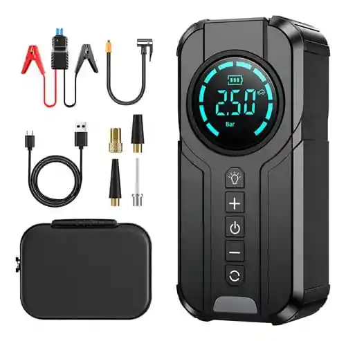 Máquina Todo En Uno Para Tu Auto Compresor + Arrancador Portátil + Inflador De Llantas + Power Bank 8.000 Mah