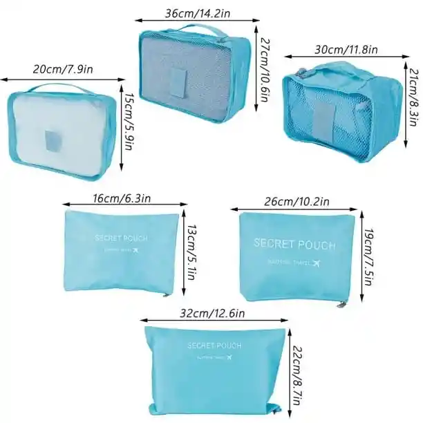 Kit Viajero X6 Unidades Organizador Color Azul
