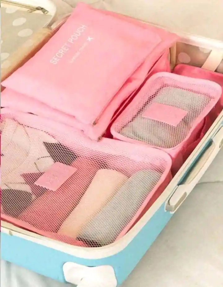 Kit Viajero X6 Unidades Organizador Color Rosado
