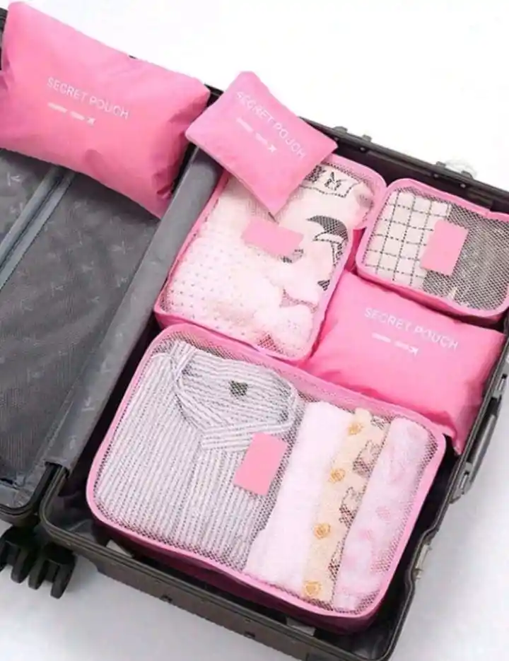 Kit Viajero X6 Unidades Organizador Color Rosado