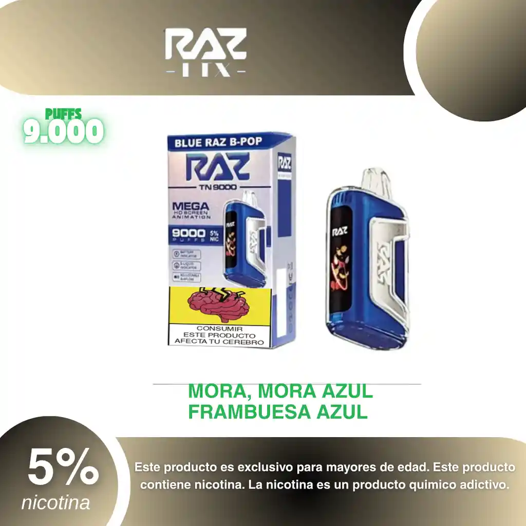 Vape Raz Tn 9.000 Pufs, Blue Razz B-pop 5%