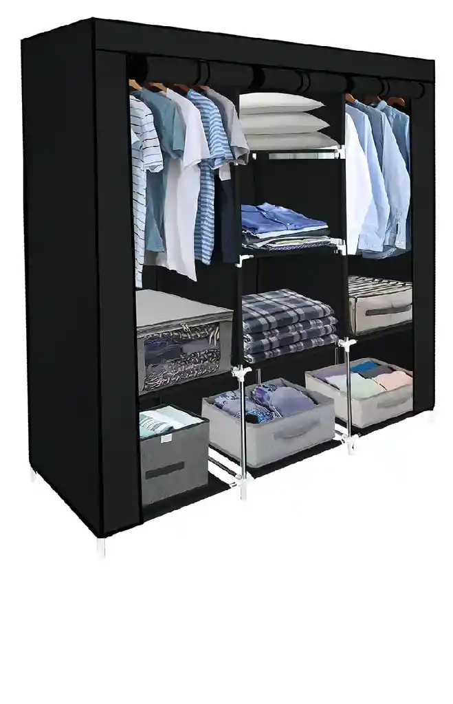 Closet Ropero Armable 3 Puertas Organizador Portatil Color Color Negro