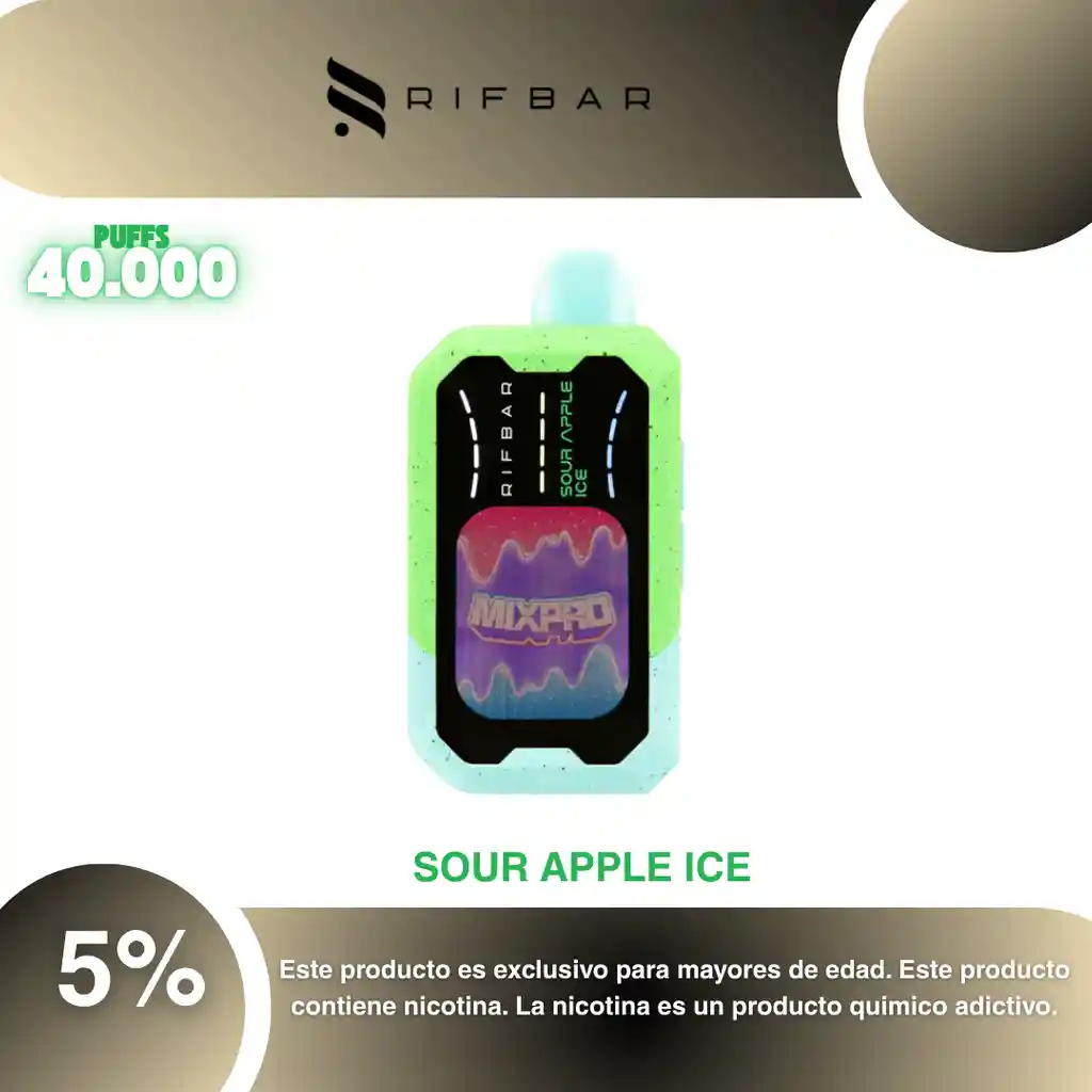 Vape Rifbar Mixpro 40.000 Pufs, Sour Apple Ice 5%