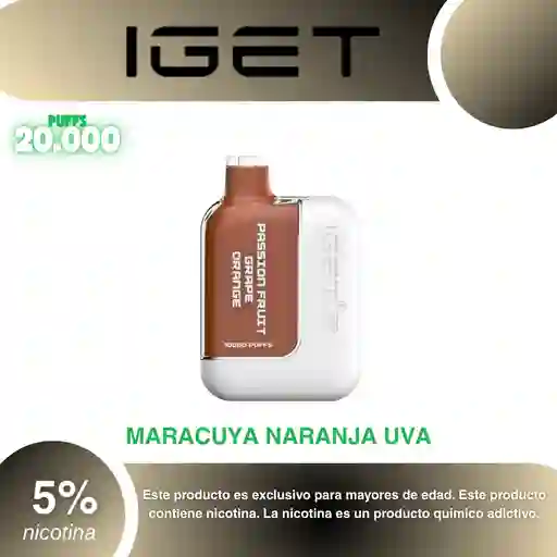 Vape Iget Bateria + Pod 20.000 Pufs, Passion Fruit Grape Orange 5%